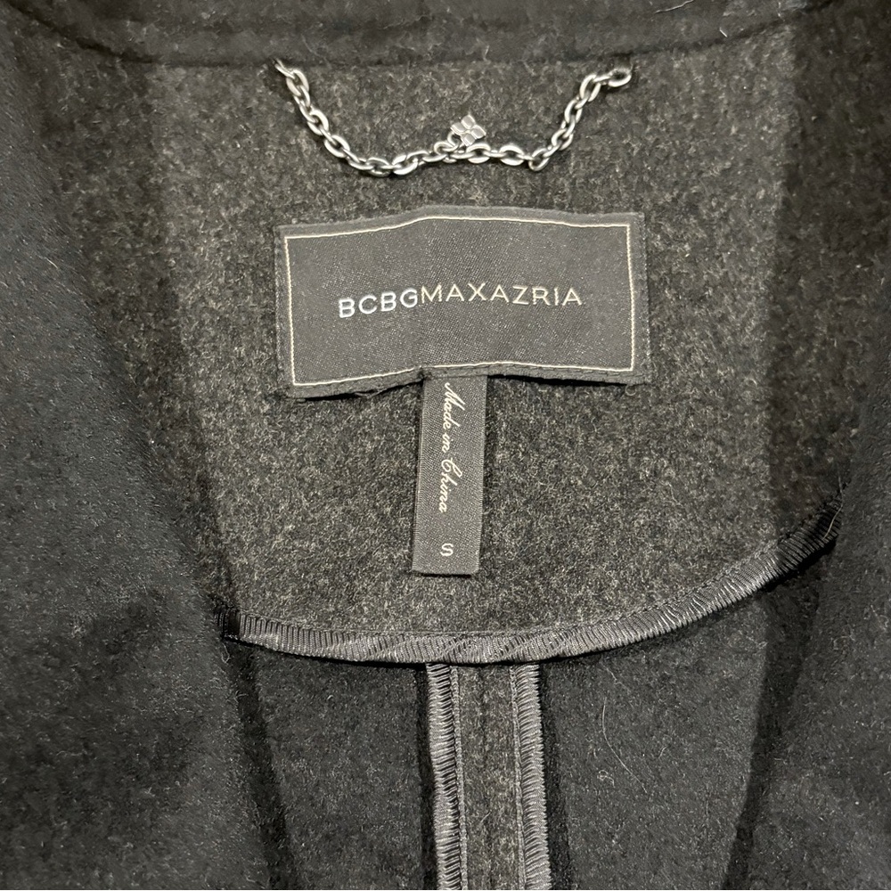 BCBG MAXAZRIA Scarlet Long Wool Wrap Black and Heather Grey Coat Women’s Small - Picture 4 of 4